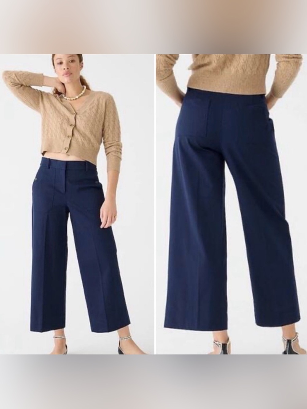 J.‎ Crew Petite Sydney Wide Leg Bi-stretch Cotton Blend Pant in Navy Blue.